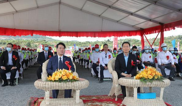 The steel frame of the main plant of China Huadian's Westport Thermal Power Project in Cambodia was officially lifted